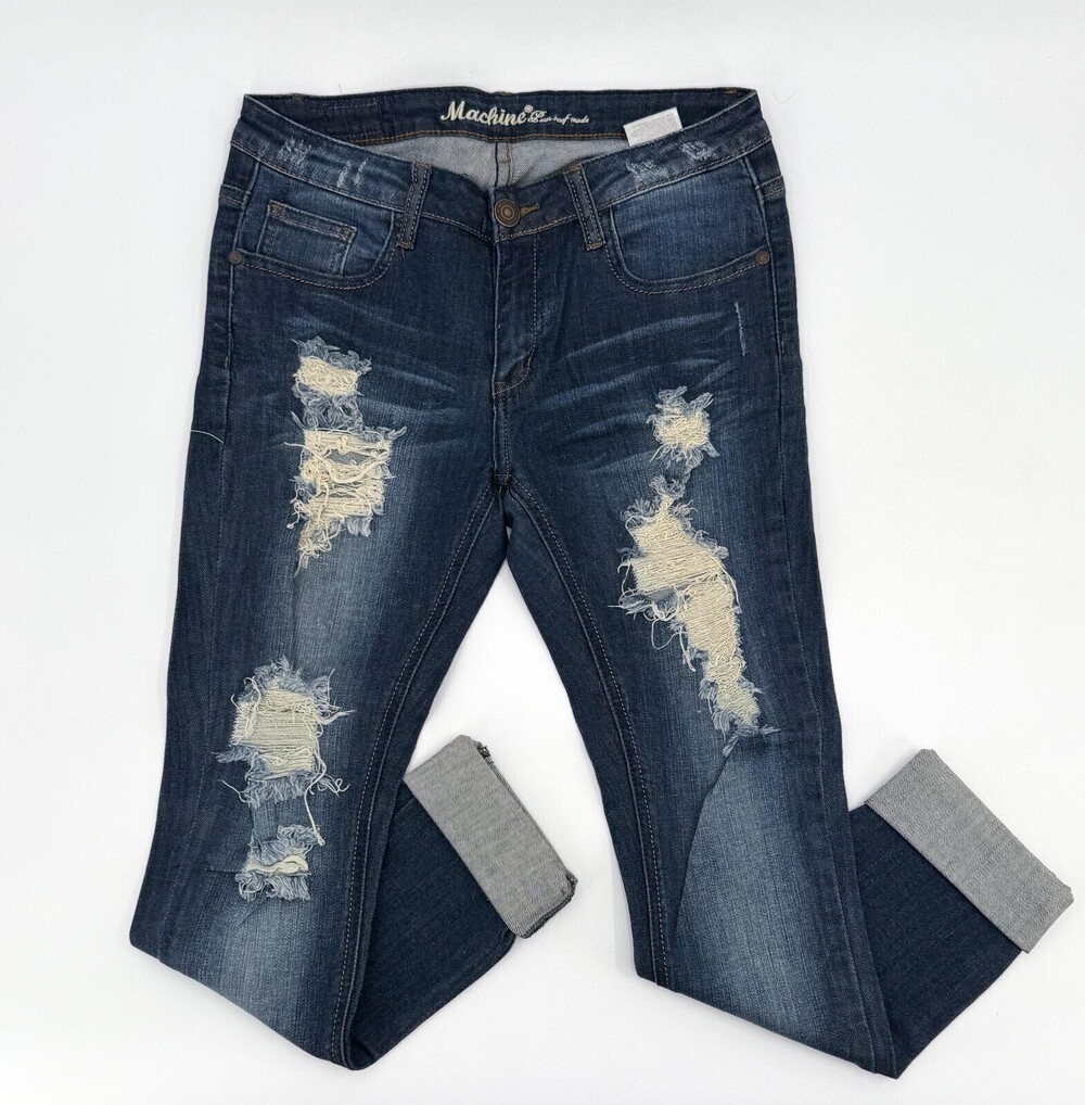 Machine Jeans Womens 9 Blue Distressed Low Rise Skinny Stretch Ripped